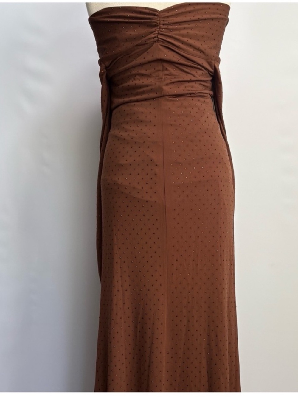 Anthro Bardot Artura Diamante Fitted Off shoulder Ruched Maxi Dress Event Dates - Picture 10 of 15